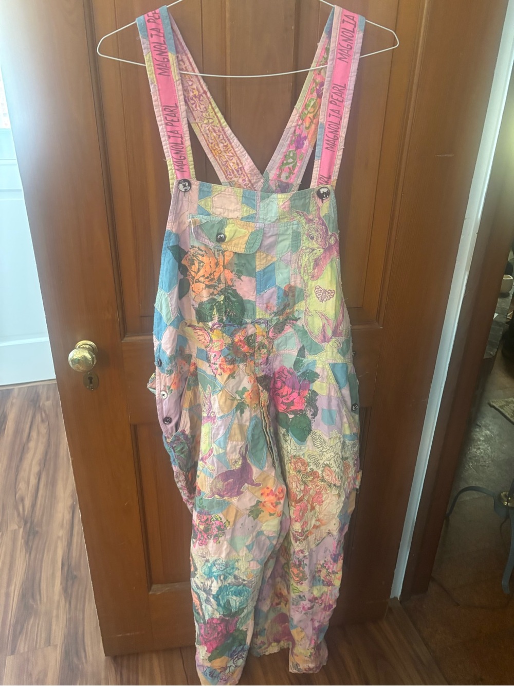 Magnolia Pearl Pink Multi Floral Patchwork Romper Overalls